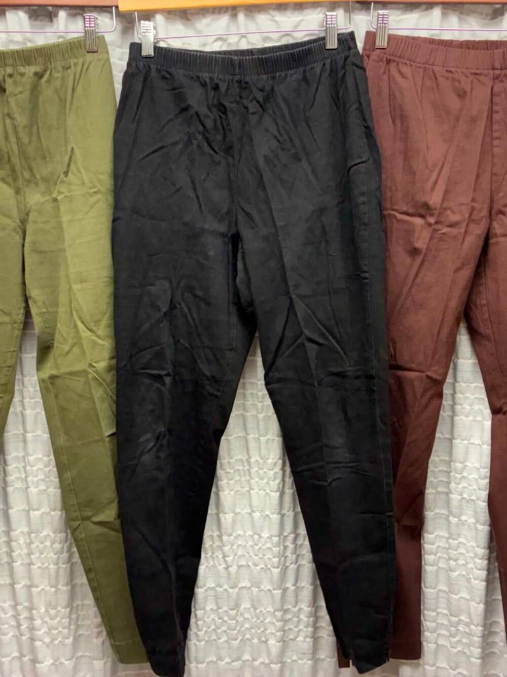 Lot of 3 Faded Glory Stretch Pull On Pants Size Medium M Knit Cotton Spandex